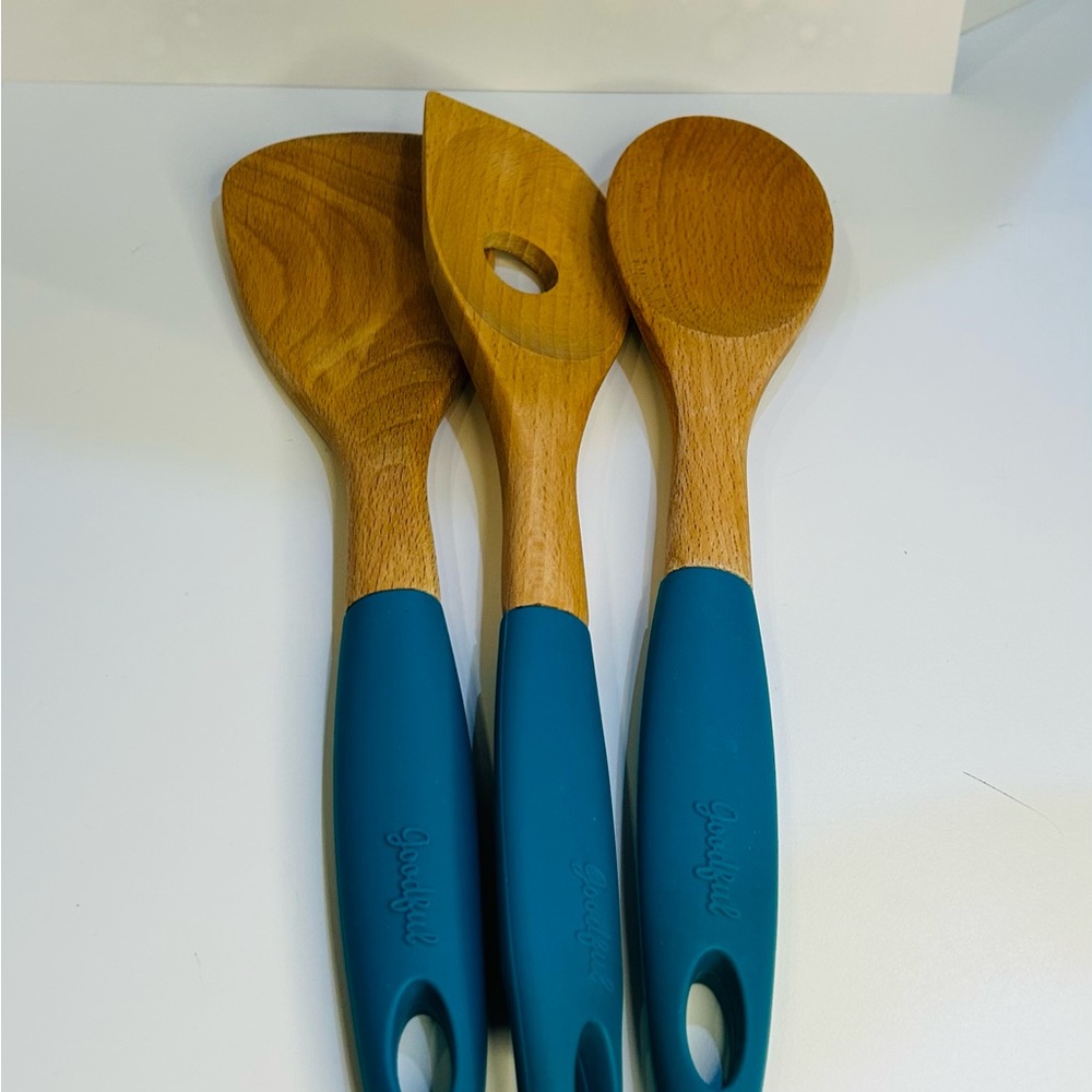 (Set of3 ) Wooden Teal Spatulas with silicone handles from Macy’s